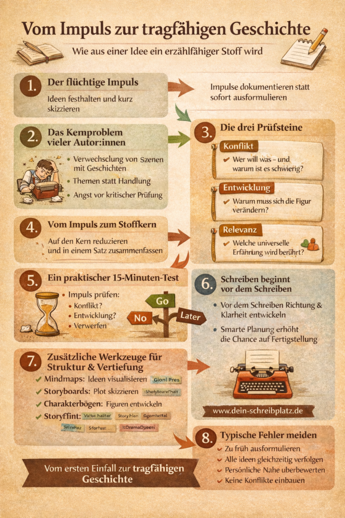 Infografik mit den acht Schritten von der Idee zum Text