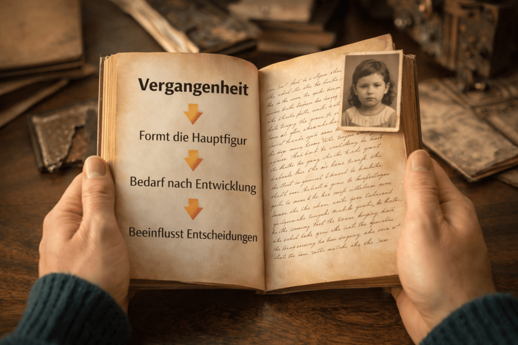 Ein aufgeschlagenes Buch mit einer Darstellung der Vergangenheit.